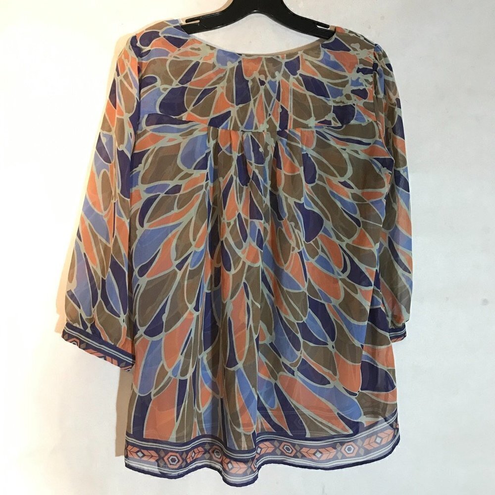 Nicole Miller Psychedelic Prairie Top Blouse Sheer Hippie Bohemian Size Small - Picture 7 of 8